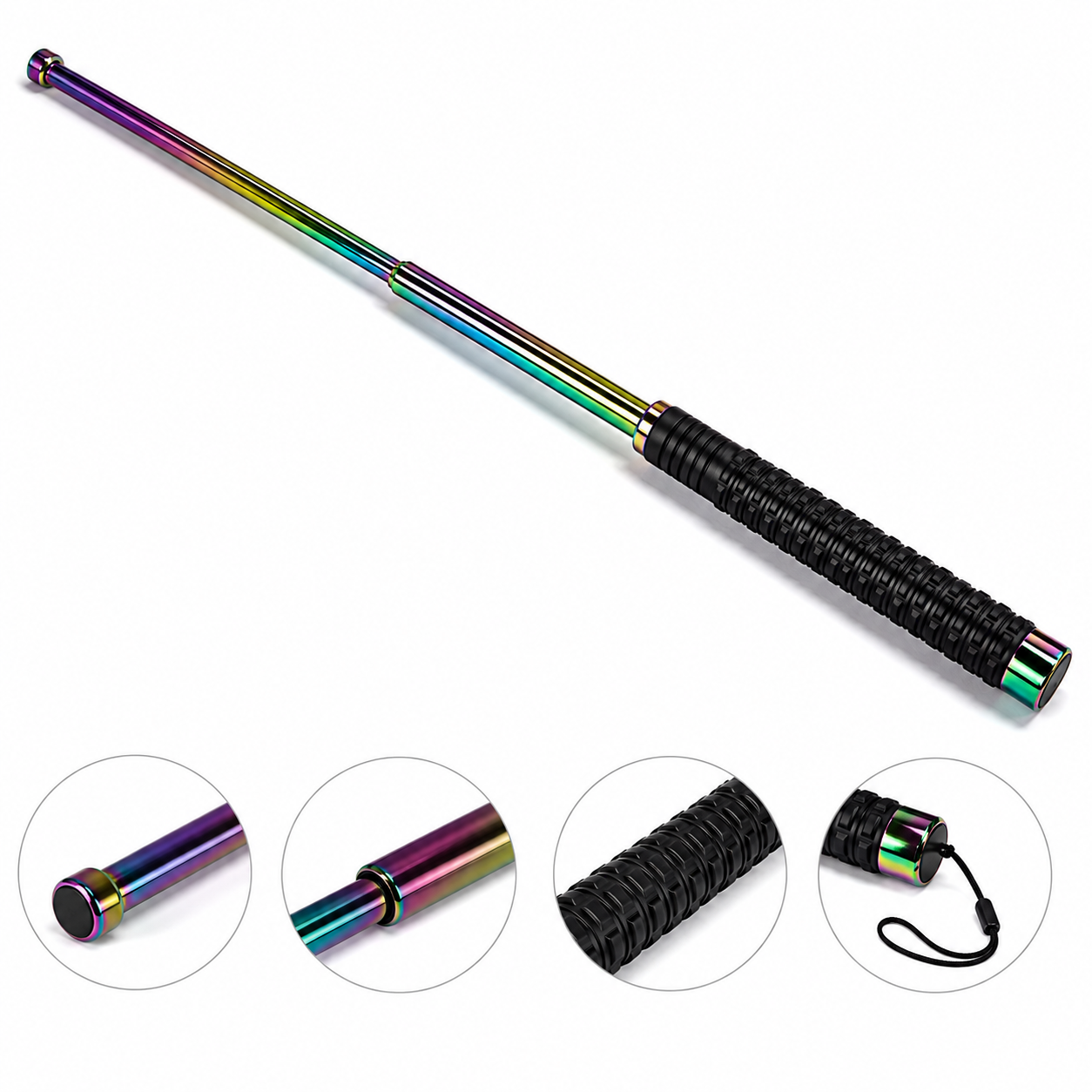 The Adventure Hut Telescopic Metal Baton 67 cm – Iridescent Finish & Textured Grip Heavy Quality