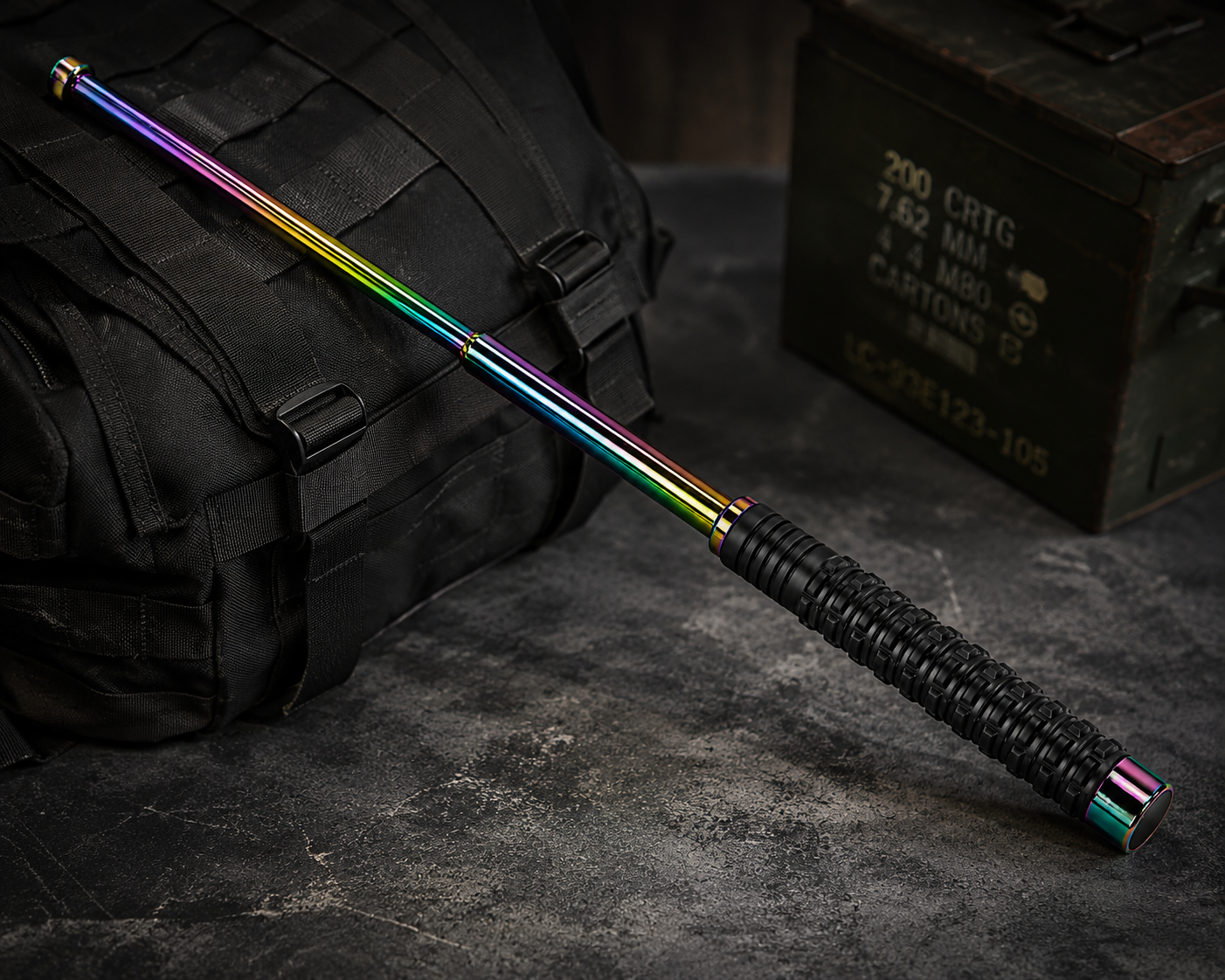 The Adventure Hut Telescopic Metal Baton 67 cm – Iridescent Finish & Textured Grip Heavy Quality