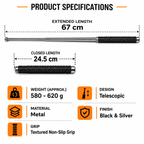 The Adventure Hut Telescopic Metal Baton 67 cm – Iridescent Finish & Textured Grip Heavy Quality