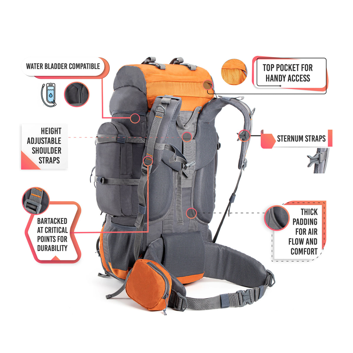 Tripole Walker 55L Internal Frame Hiking Rucksack with Rain Cover & Laptop Section - The Adventure Hut