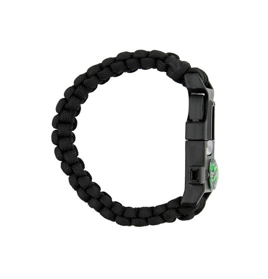 Survival Paracord Whistle Hiking Compass Camping Fire Starter Kit Bracelet (Black)