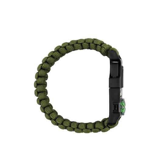 Survival Paracord Whistle Hiking Compass Camping Fire Starter Kit Bracelet (Green)