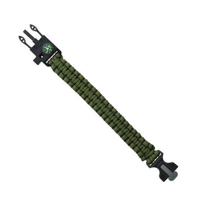 Survival Paracord Whistle Hiking Compass Camping Fire Starter Kit Bracelet (Green)