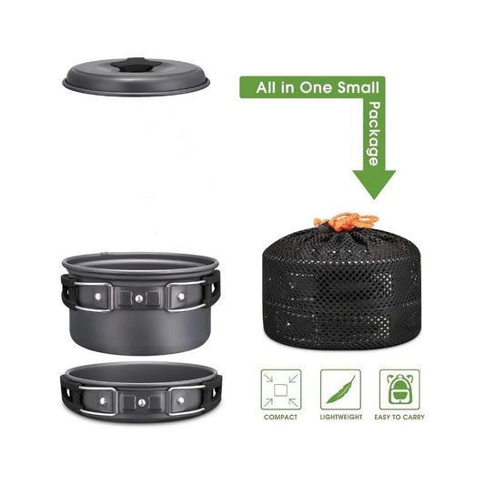 CAMPSOR-308 Camping Cookware – 2/3 Person Portable Outdoor Cooking Set with Kettle. - The Adventure Hut