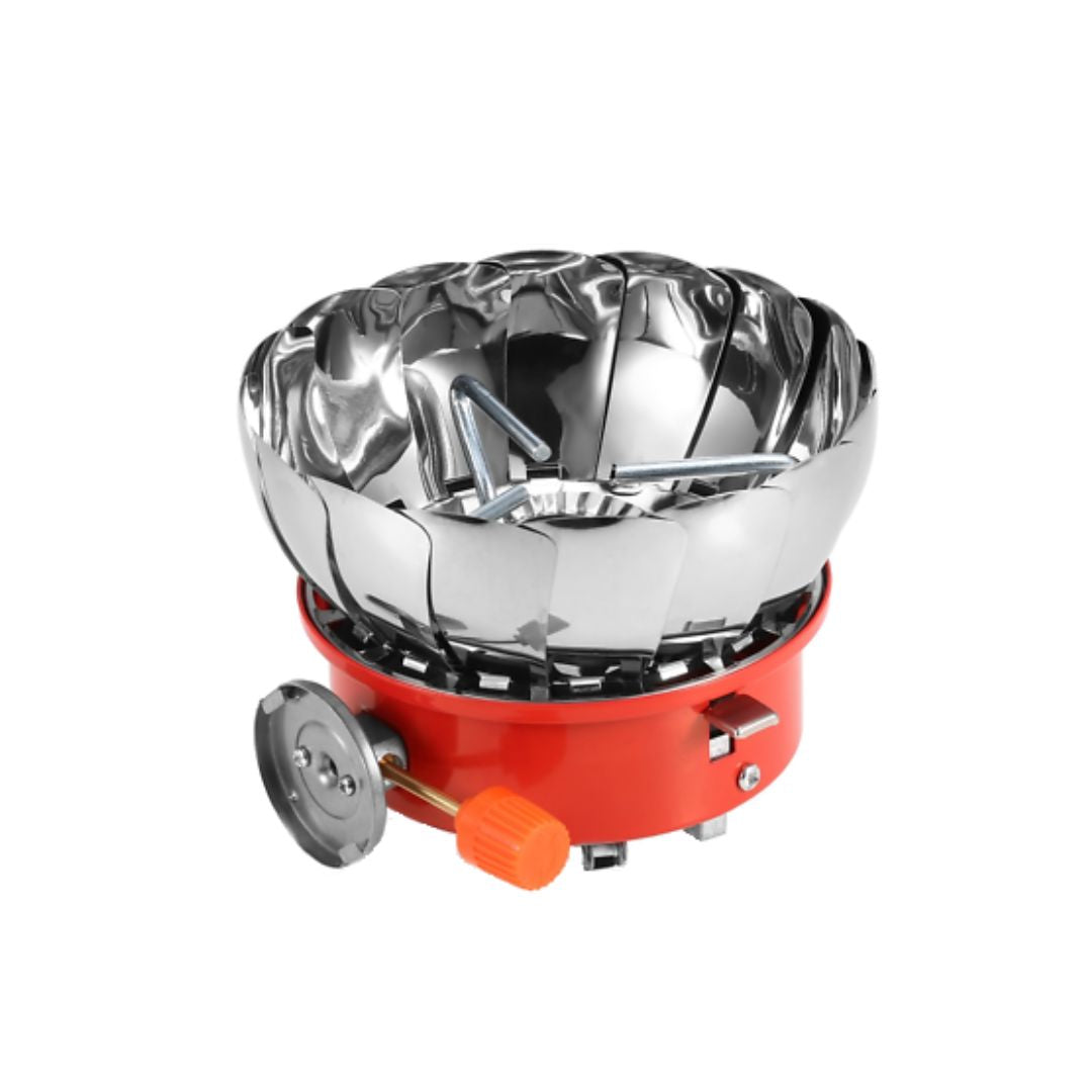 Portable four-sided windproof mini folding outdoor camping stove.