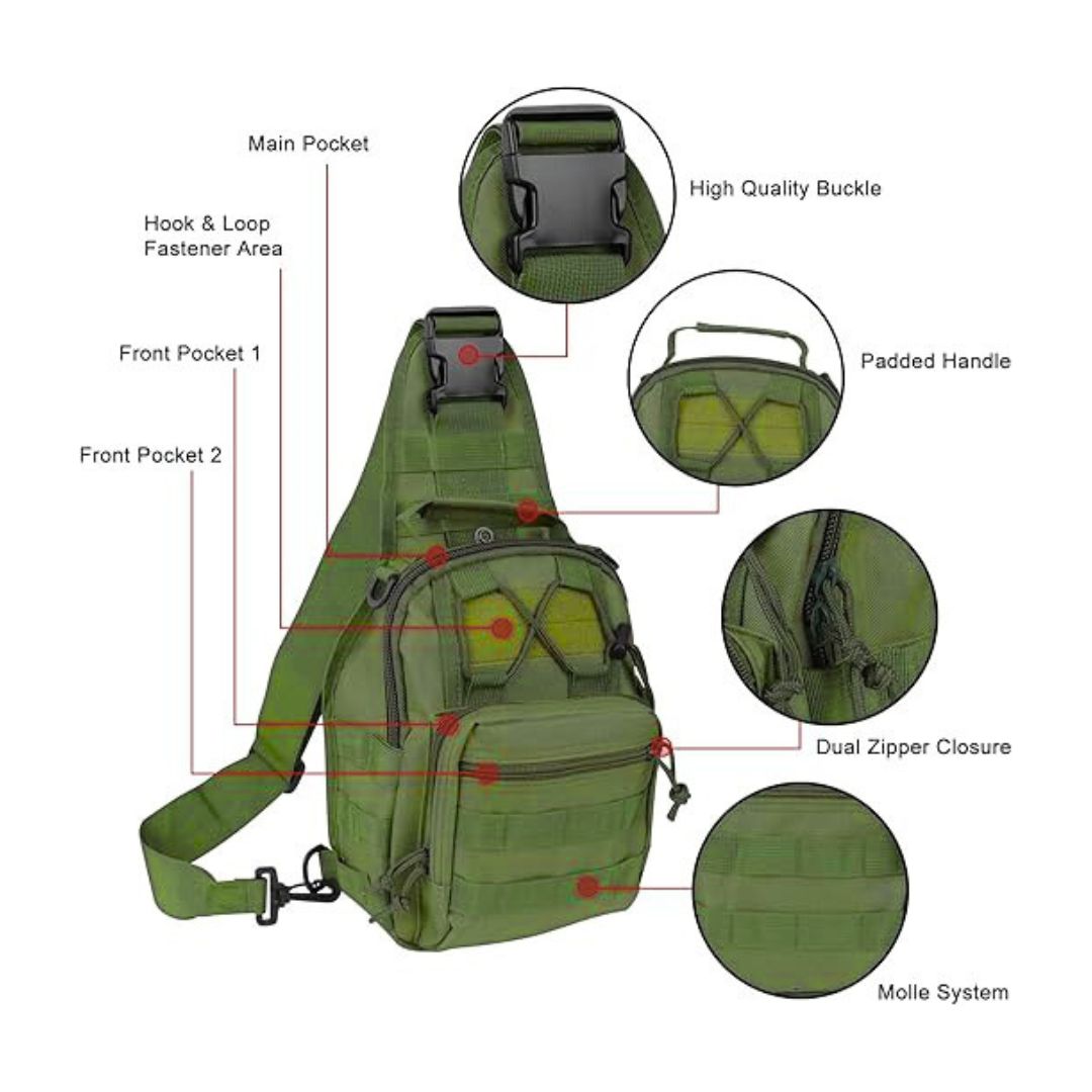 Tactical Chest Bag  – Military Crossbody Shoulder Pack with Multiple Pockets & Heavy-Duty Zippers