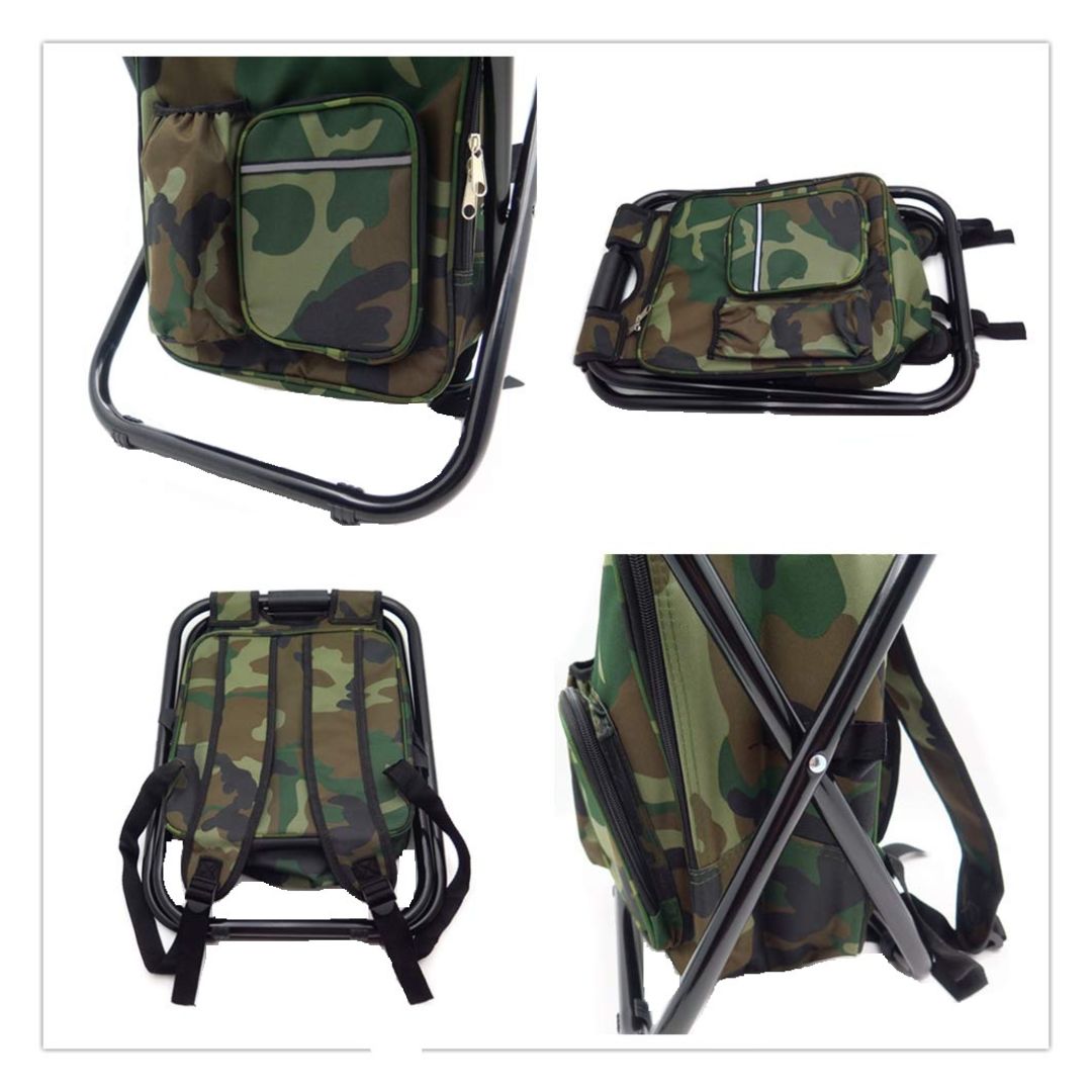 Folding Camping Stool with Built-in Cooler Bag – Portable Camouflage Chair with Storage for Fishing, Hiking, Picnic & Outdoor Adventures