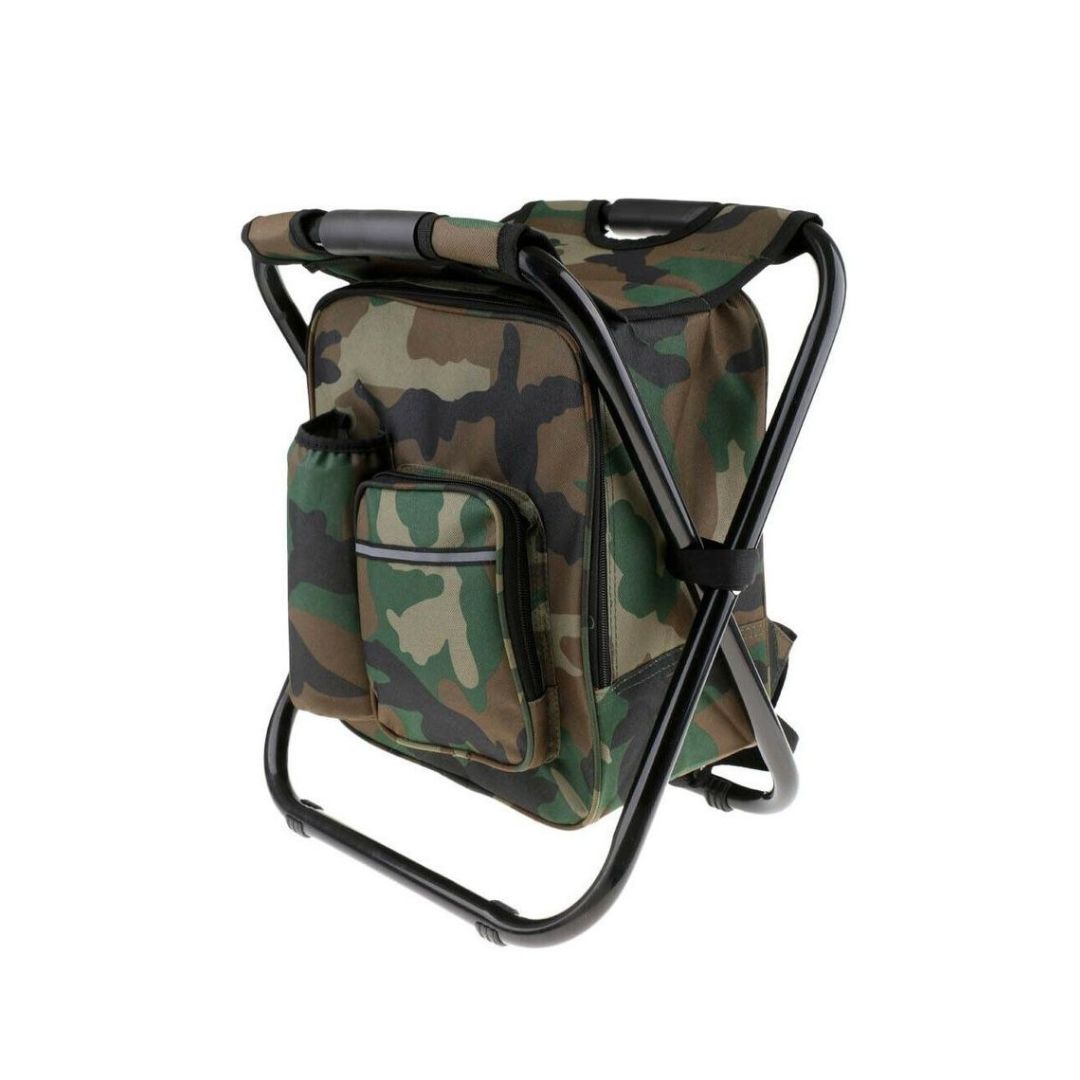 Folding Camping Stool with Built-in Cooler Bag – Portable Camouflage Chair with Storage for Fishing, Hiking, Picnic & Outdoor Adventures