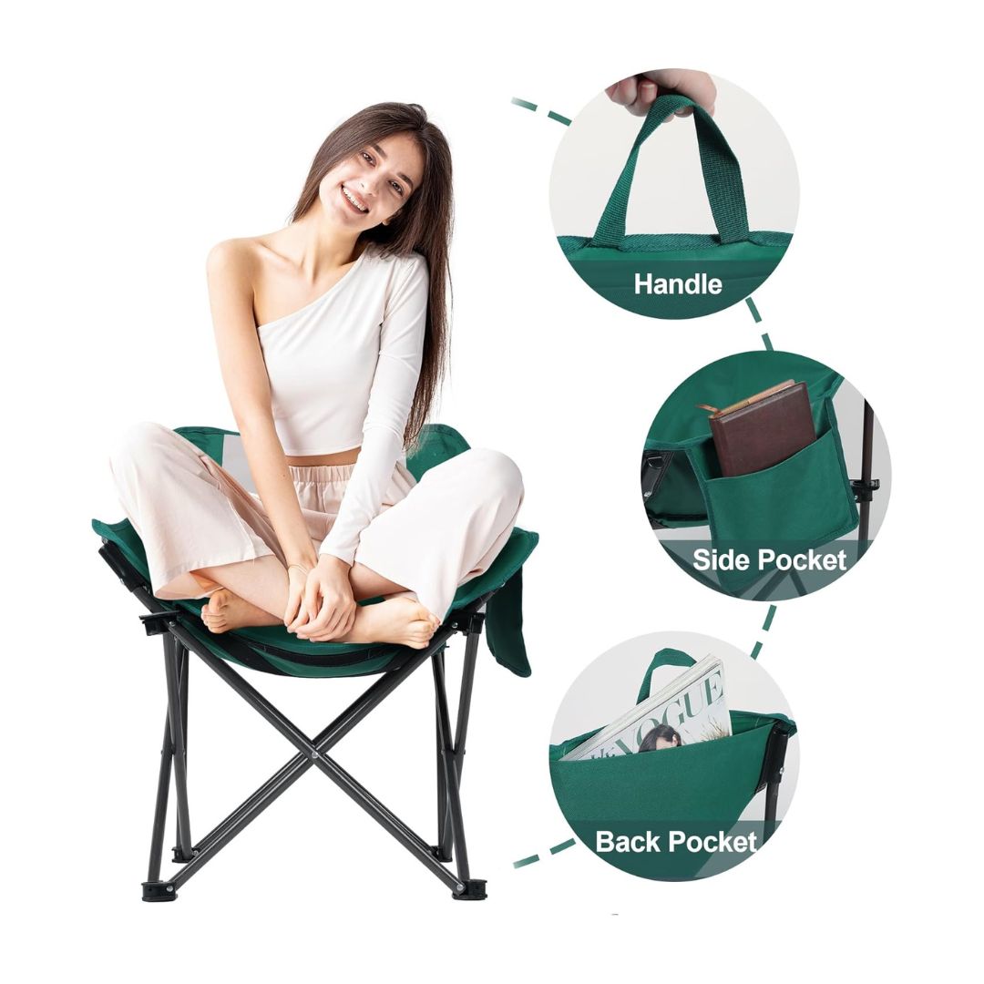 Portable Folding Camping Chair with Armrest & Storage Pocket – Lightweight Outdoor Chair for Camping, Fishing, Hiking & Beach