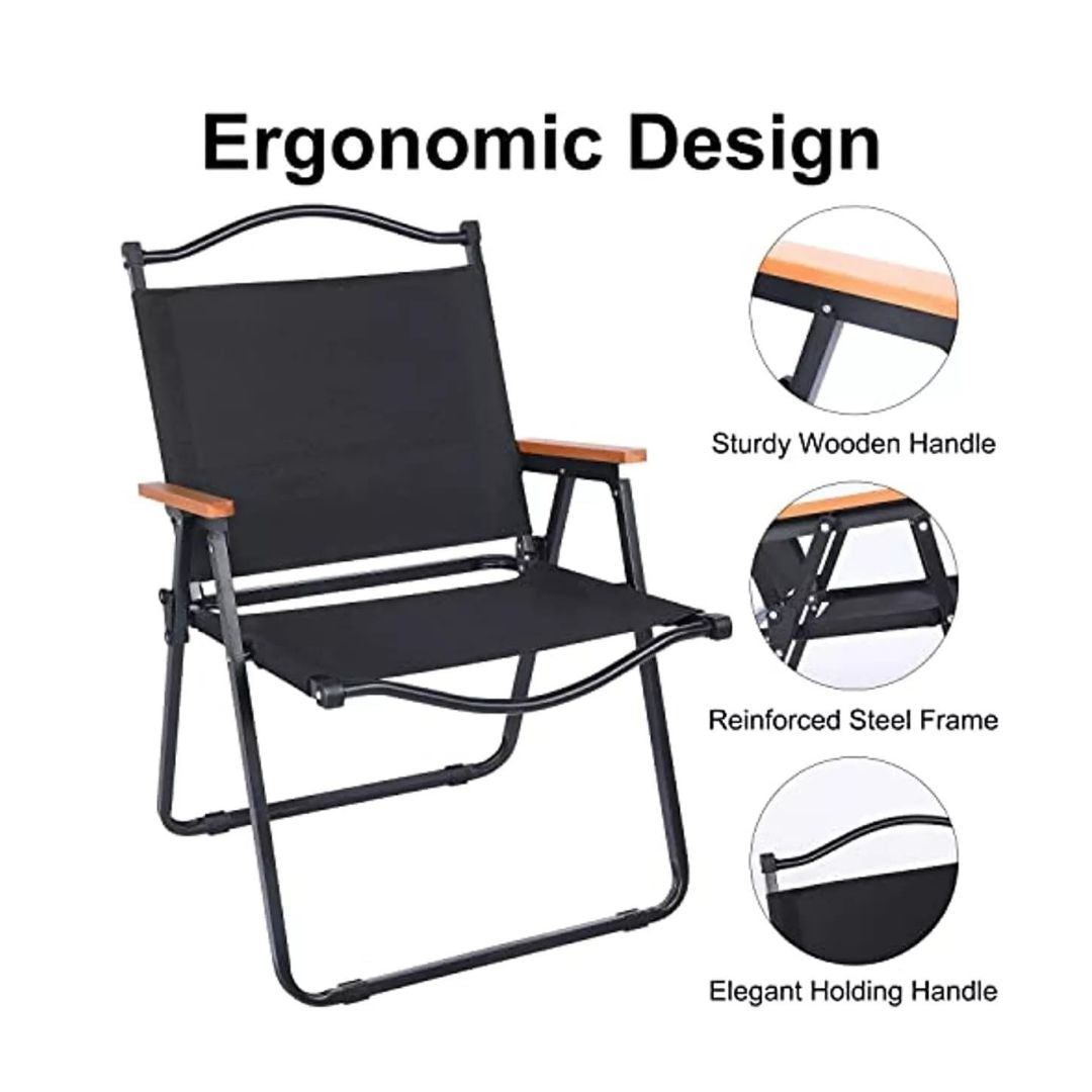 Portable Folding Camping Chair with Wooden Armrests – Heavy Duty Outdoor Lounge Seat