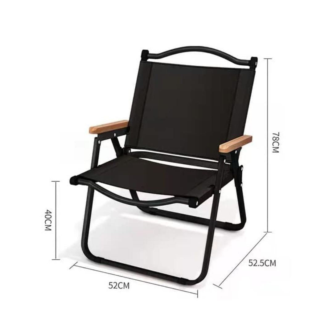 Portable Folding Camping Chair with Wooden Armrests – Heavy Duty Outdoor Lounge Seat
