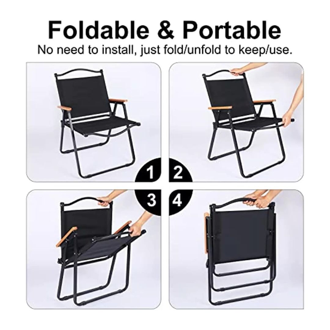 Portable Folding Camping Chair with Wooden Armrests – Heavy Duty Outdoor Lounge Seat