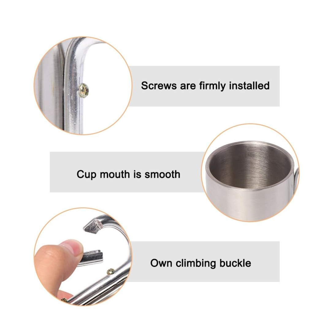Carabiner Mug Stainless Steel Drinking Cup for Camping Hiking Backpacking (180 ml/6 oz)