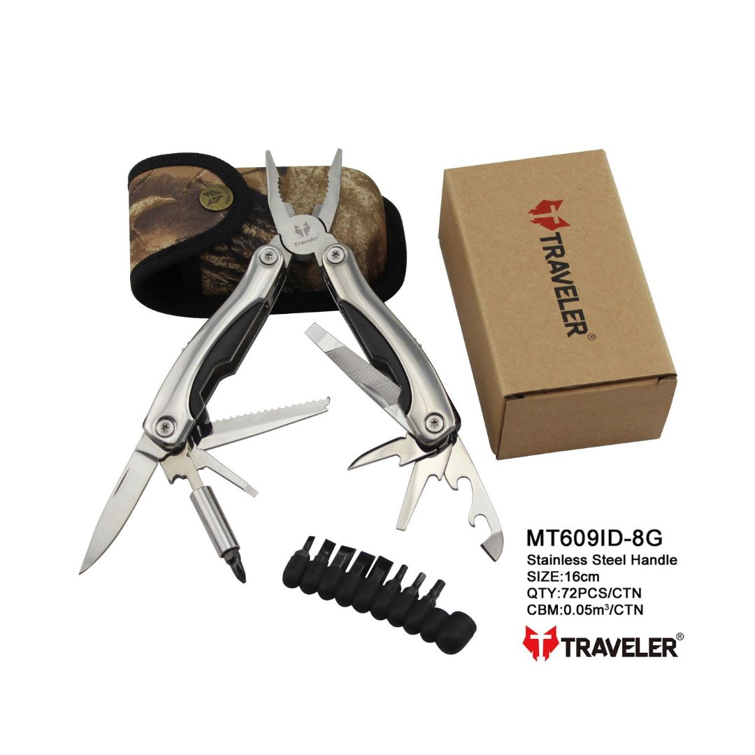 Adventure Hut Traveller 12-in-1 Stainless Steel Multi-Tool with Screwdriver Bit Set (MT609ID-8G)