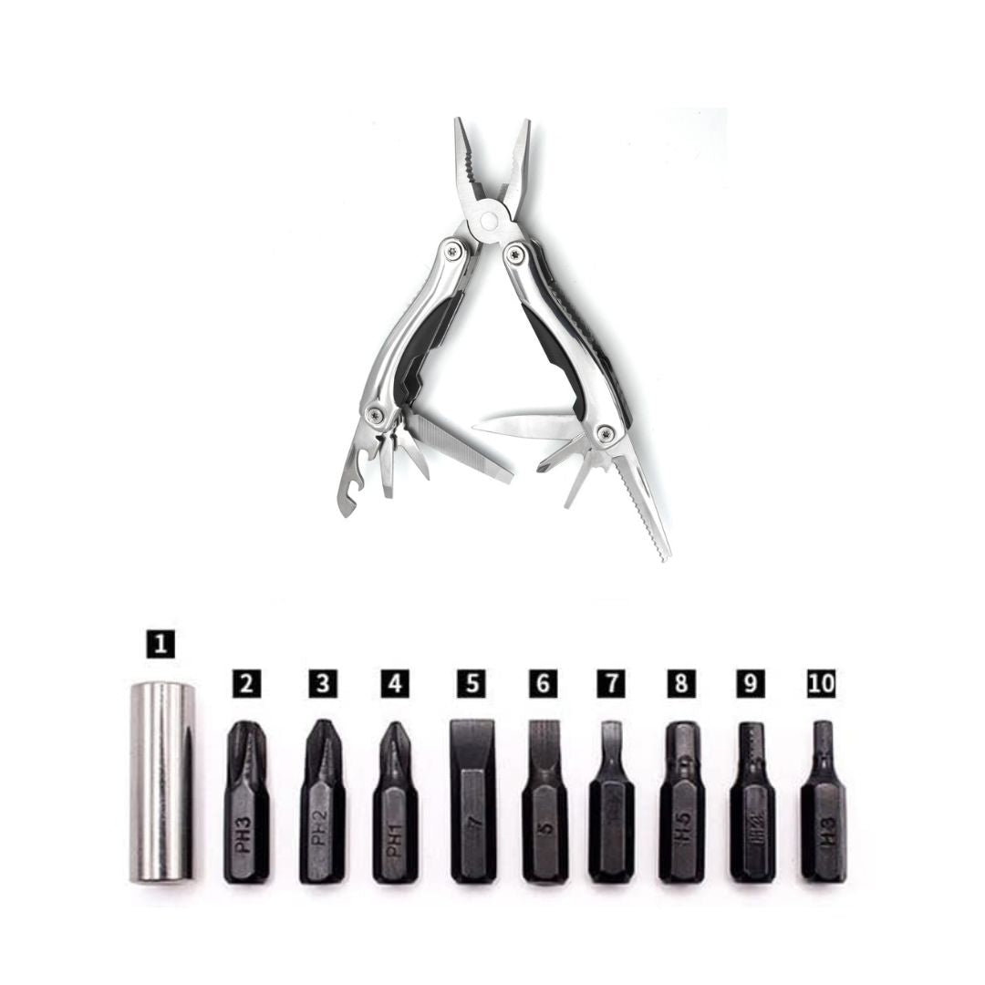 Adventure Hut Traveller 12-in-1 Stainless Steel Multi-Tool with Screwdriver Bit Set (MT609ID-8G)