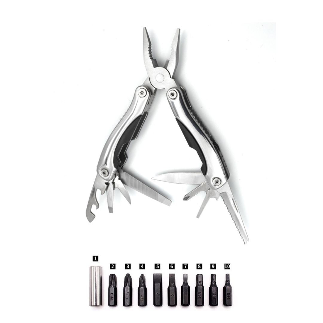 Adventure Hut Traveller 12-in-1 Stainless Steel Multi-Tool with Screwdriver Bit Set (MT609ID-8G)