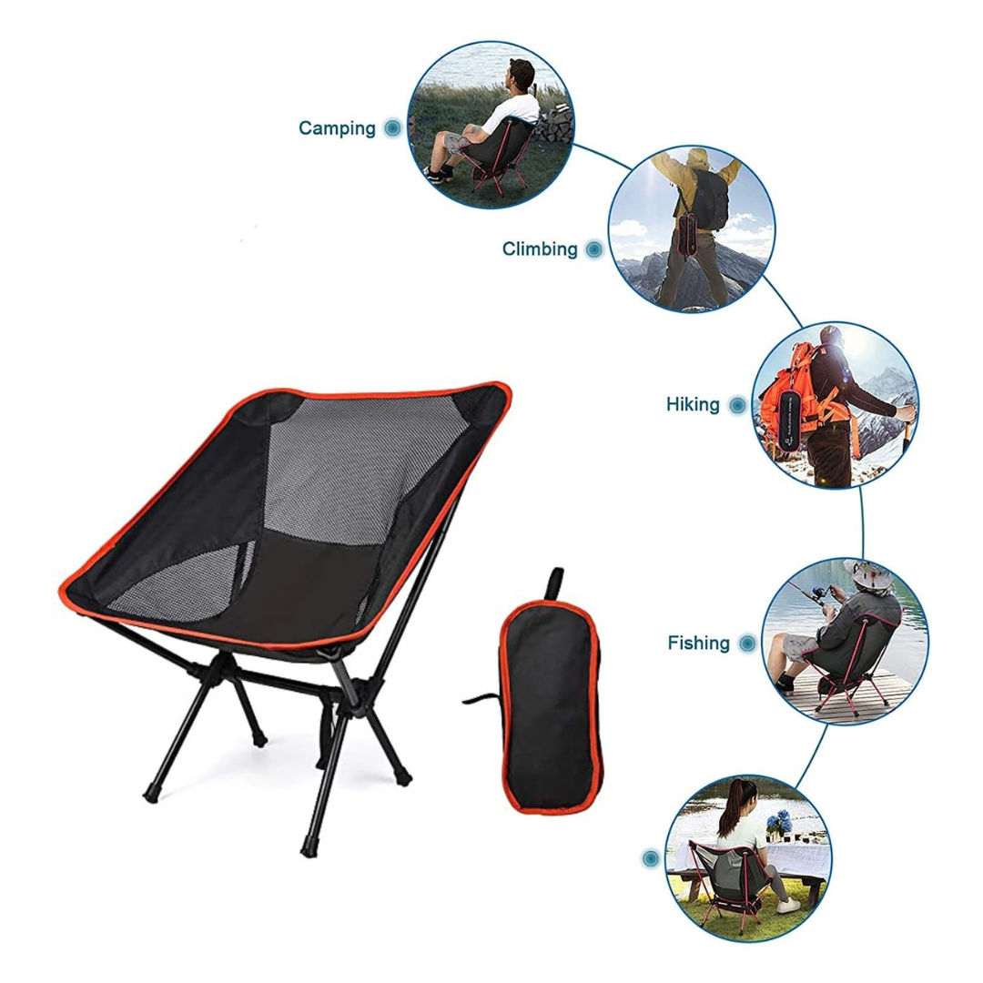 Portable Camping Chair (BLACK METAL POLE ) (M) – Lightweight, Foldable, Compact with Carry Bag – Outdoor Travel, Hiking, Fishing, Picnic Seat