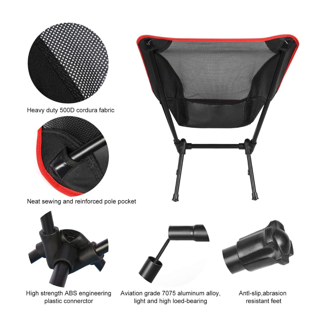 Portable Camping Chair (BLACK METAL POLE ) (M) – Lightweight, Foldable, Compact with Carry Bag – Outdoor Travel, Hiking, Fishing, Picnic Seat
