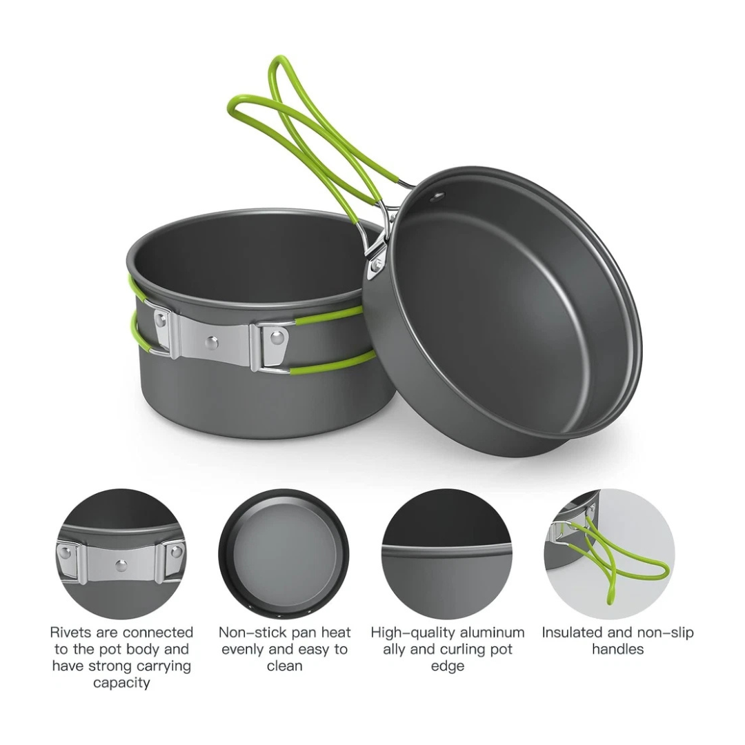 Camping Cookware, 2-3 People Multifunctional Portable Cooking Set