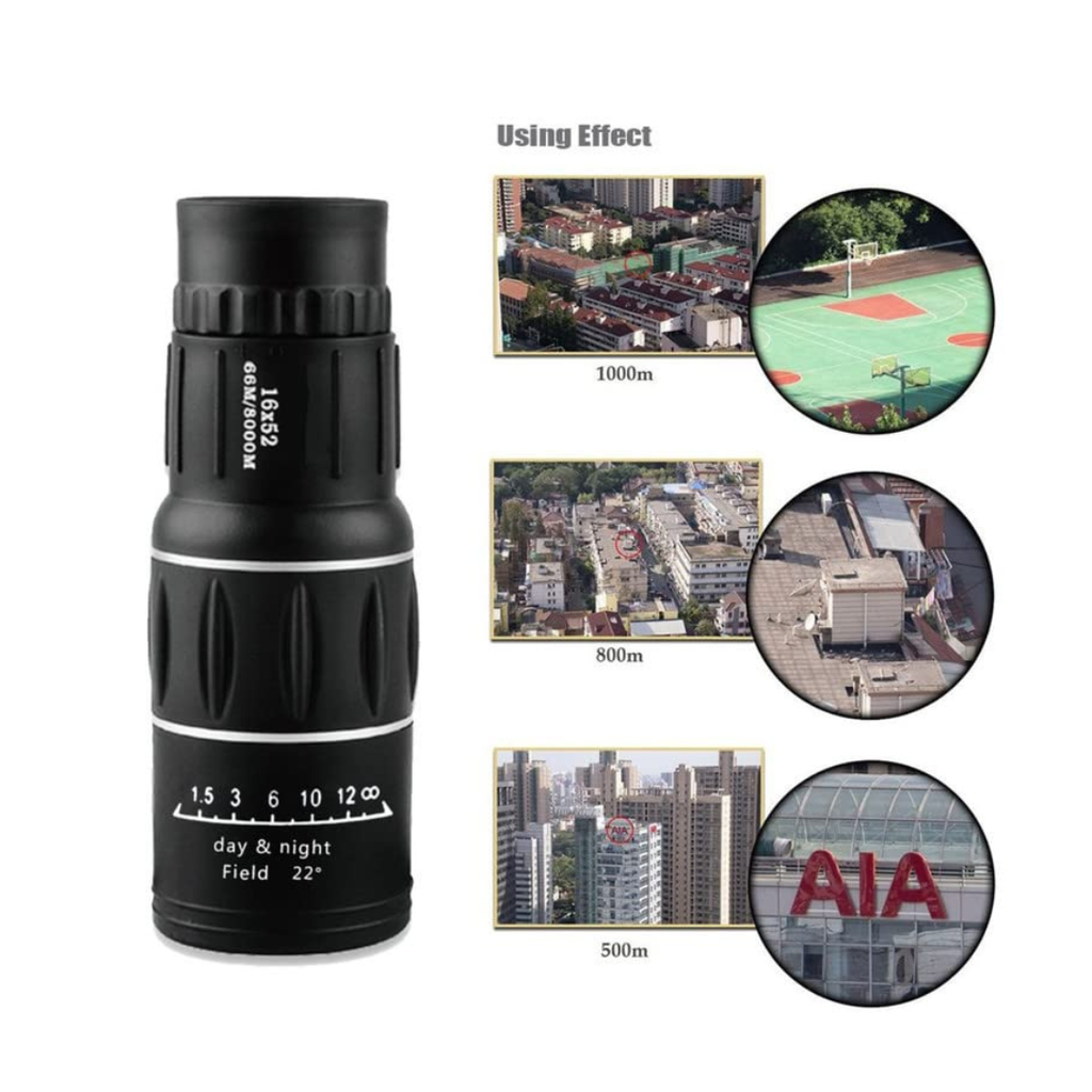 16 X 52 Dual Focus Zoom Optic Lens Armoring Monocular Telescope for Bird Watching Monocular (52 mm, Black)