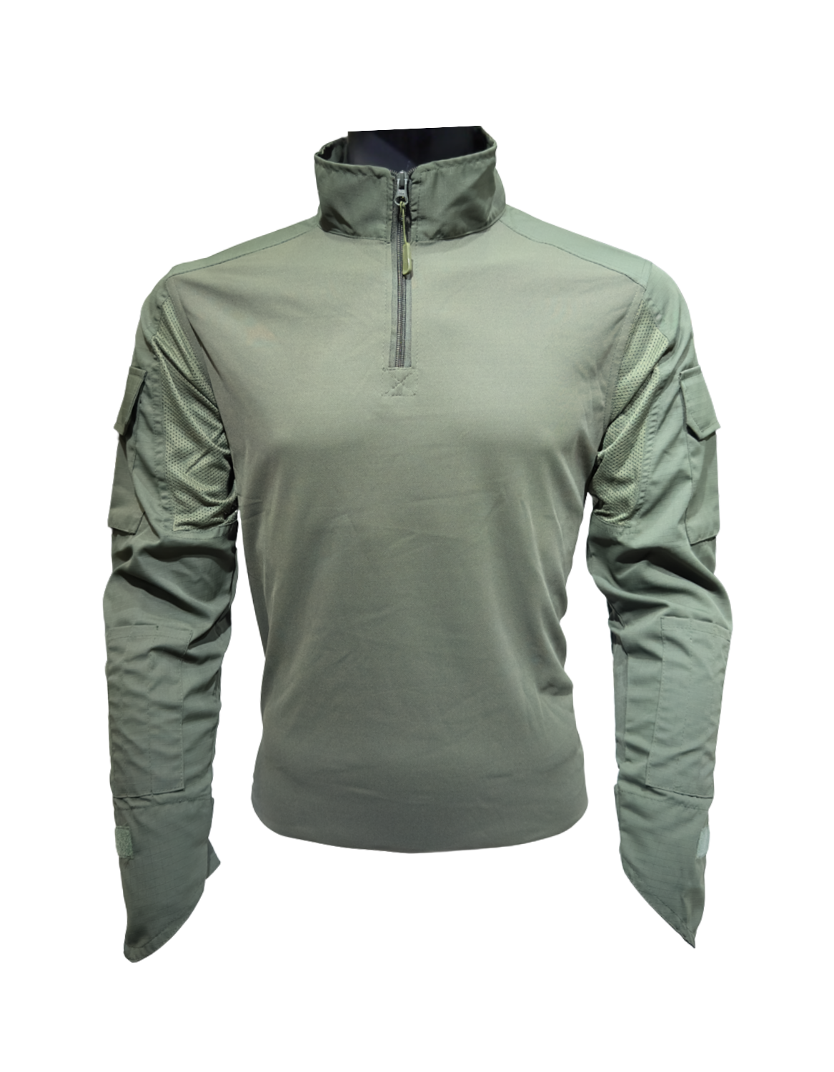 Adventure Hut 6 pocket Tactical Combat Shirt – Olive Green (Military Half-Zip, Arm Pockets)