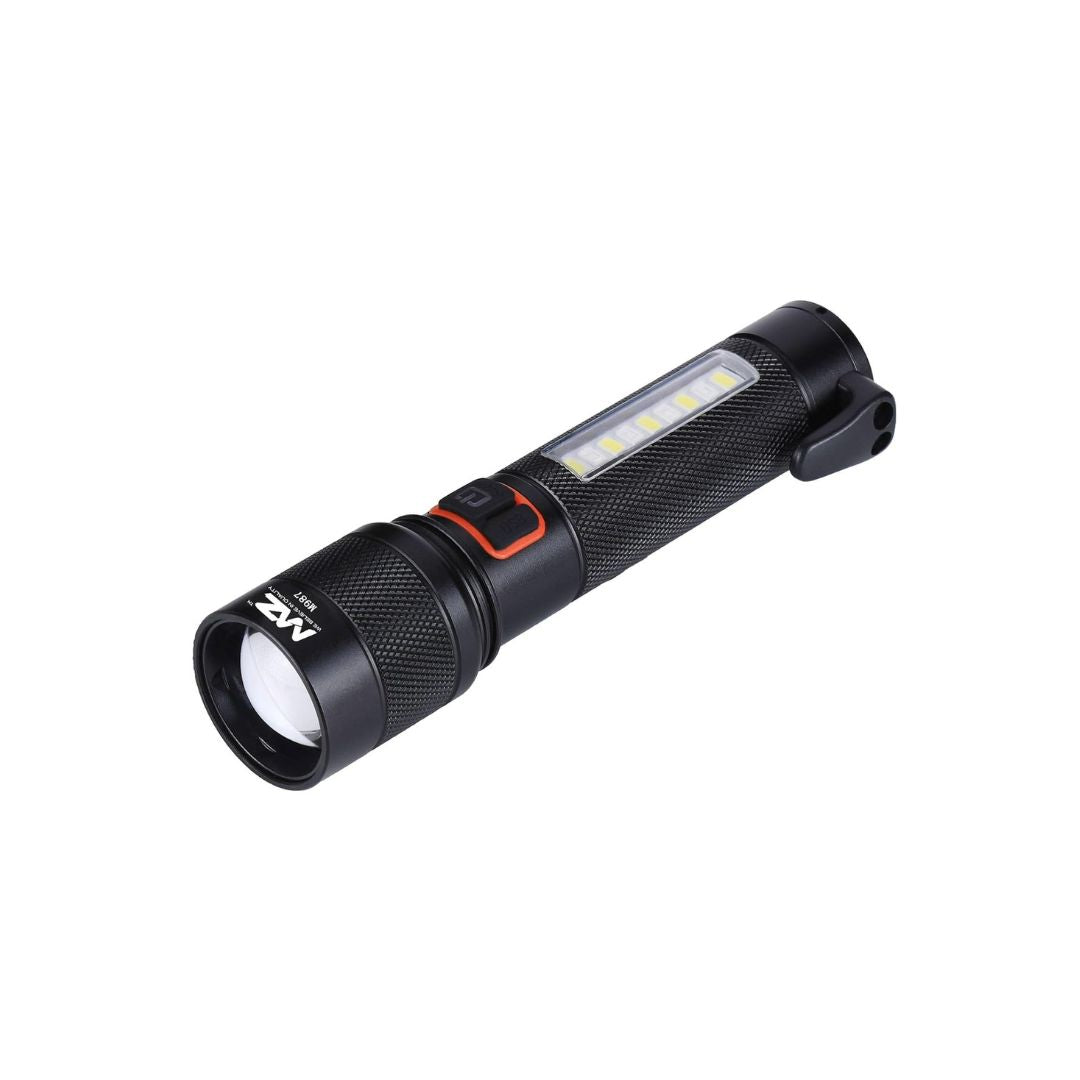 LED Tactical Flashlight – Rechargeable Multi-Function Emergency Torch with Hammer and Seatbelt Cutter (MZ M987-Black)