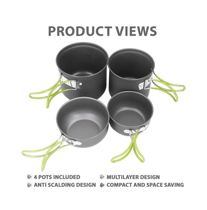 COMPSOR-203 Camping Cookware Set Non-Stick Heat Resistant Outdoor Cooking Set 4 Pot Bowl - The Adventure Hut