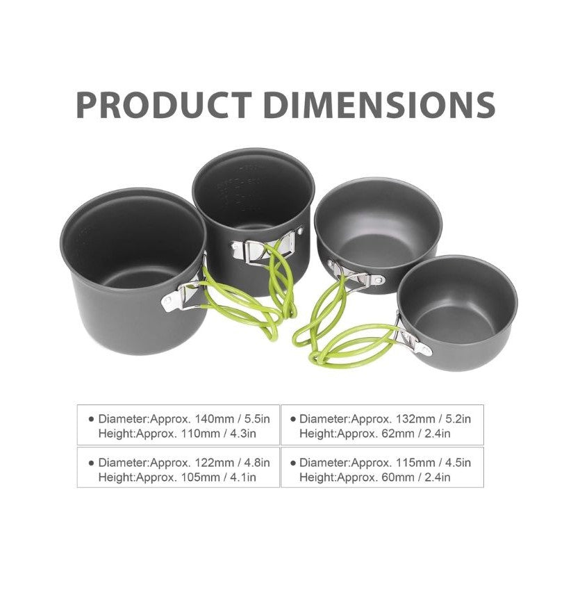 COMPSOR-203 Camping Cookware Set Non-Stick Heat Resistant Outdoor Cooking Set 4 Pot Bowl - The Adventure Hut