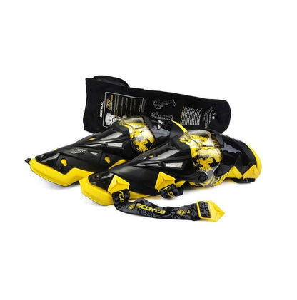 SCOYCO-K12 Adjustable Knee Shin Guard (Black and Yellow) Freesize,Set of 2