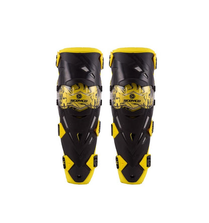 SCOYCO-K12 Adjustable Knee Shin Guard (Black and Yellow) Freesize,Set of 2