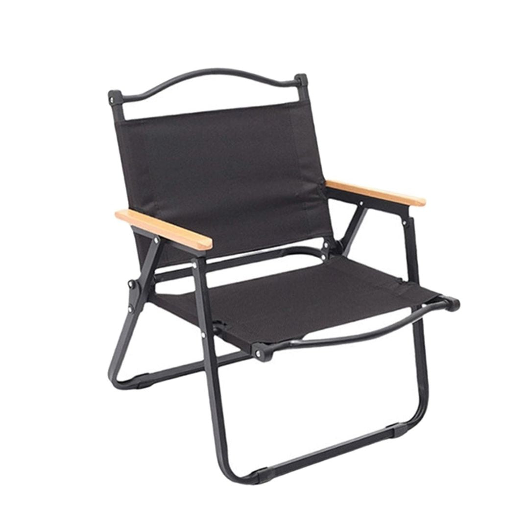 Portable Folding Camping Chair with Wooden Armrests – Heavy Duty Outdoor Lounge Seat