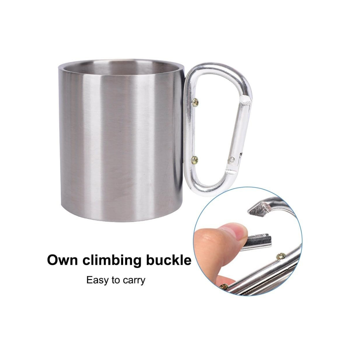 Carabiner Mug Stainless Steel Drinking Cup for Camping Hiking Backpacking (180 ml/6 oz)