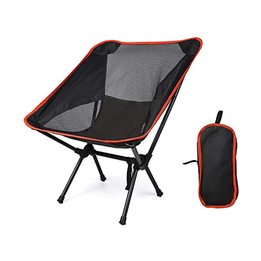 Portable Camping Chair (BLACK METAL POLE ) (M) – Lightweight, Foldable, Compact with Carry Bag – Outdoor Travel, Hiking, Fishing, Picnic Seat