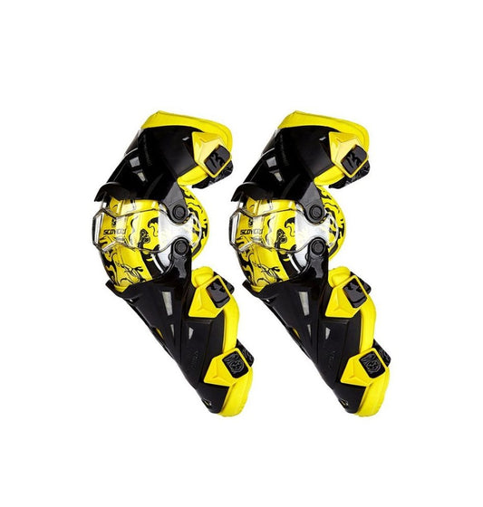SCOYCO-K12 Adjustable Knee Shin Guard (Black and Yellow) Freesize,Set of 2