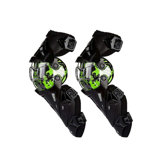 SCOYCO-K12 Adjustable Knee Shin Guard (Black and Green) Freesize ,Set of 2