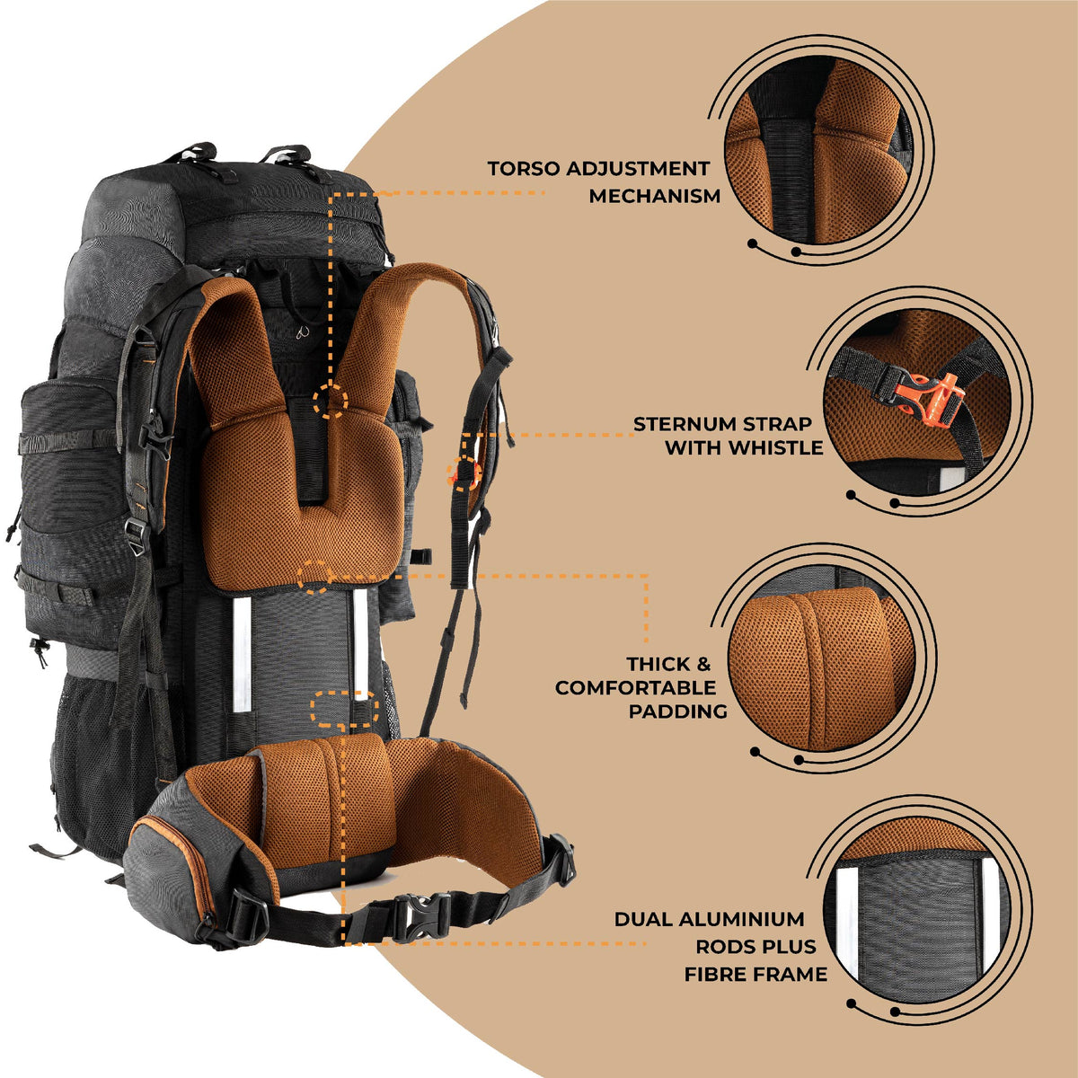 Tripole Walker Pro 80L Metal Frame Rucksack with Rain Cover & Laptop Sleeve - The Adventure Hut