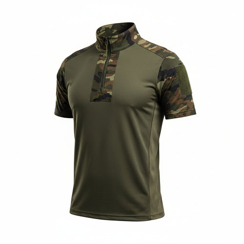 CAMO URI STAND COLLAR T-SHIRT– Military-Style Half Sleeve Outdoor Tee - The Adventure Hut