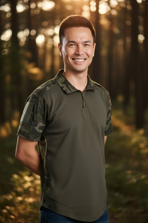 Camo URI T-Shirt – Military-Style Half Sleeve Cotton Tee for Outdoor & Casual Wear - The Adventure Hut