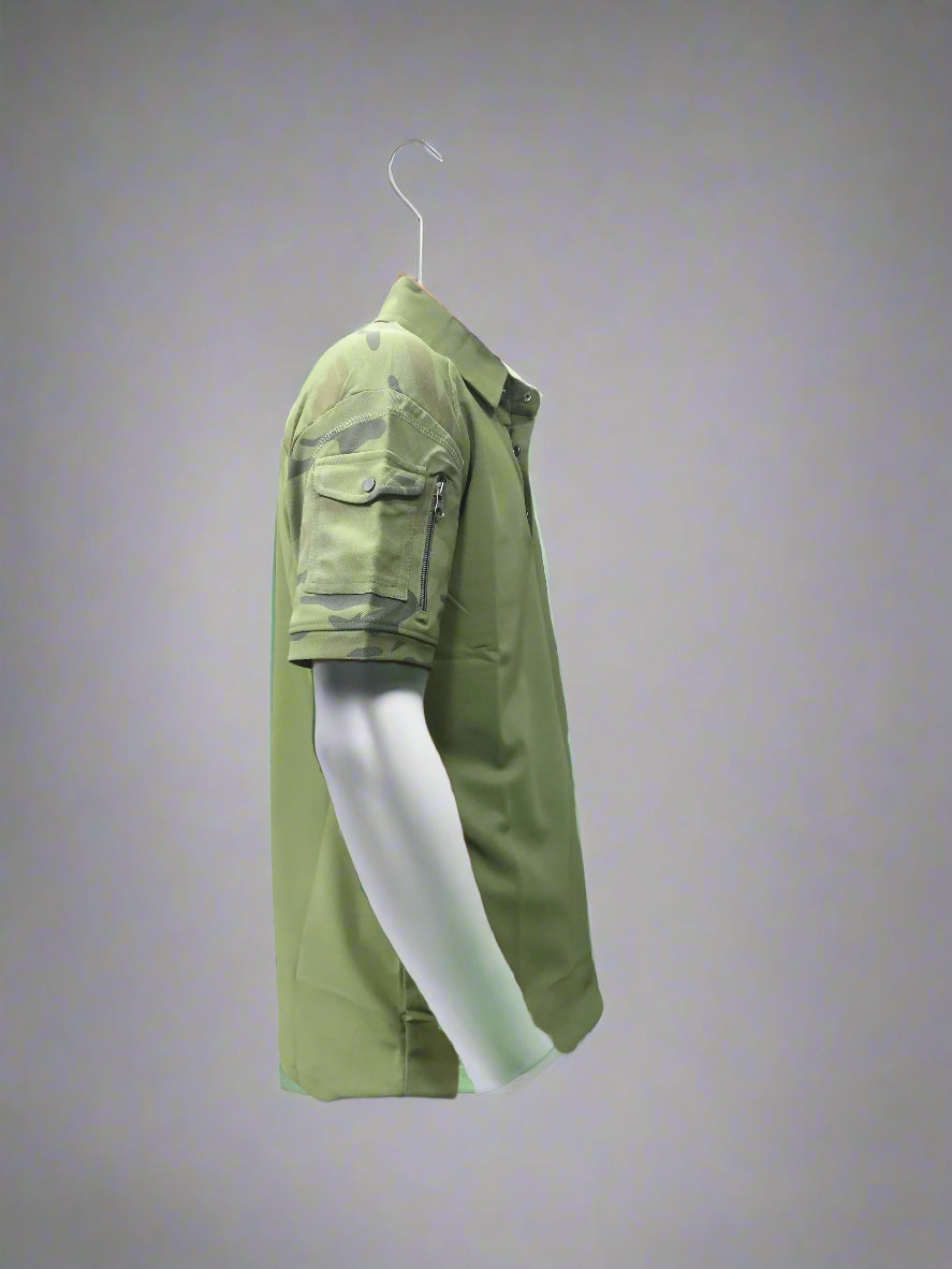 CAMO CLLR T-SHIRT WITH CHEST FLAG– Military-Style Half Sleeve Cotton Tee