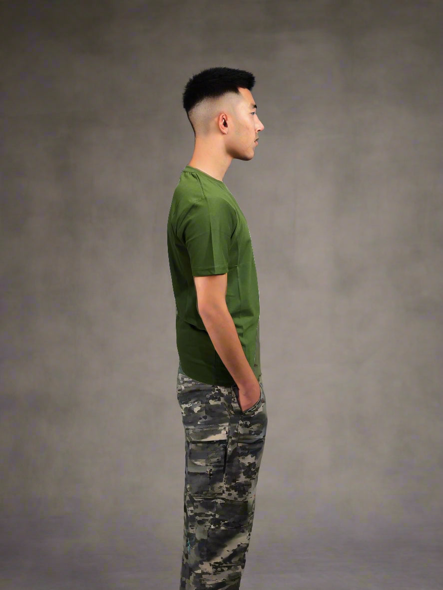 OG OLIVE GREEN PLAIN T-SHIRT (MR)-Round Neck Half Sleeve Cotton Tee