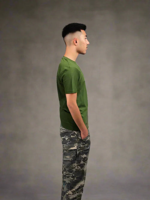 OG OLIVE GREEN PLAIN T-SHIRT (MR)-Round Neck Half Sleeve Cotton Tee - The Adventure Hut