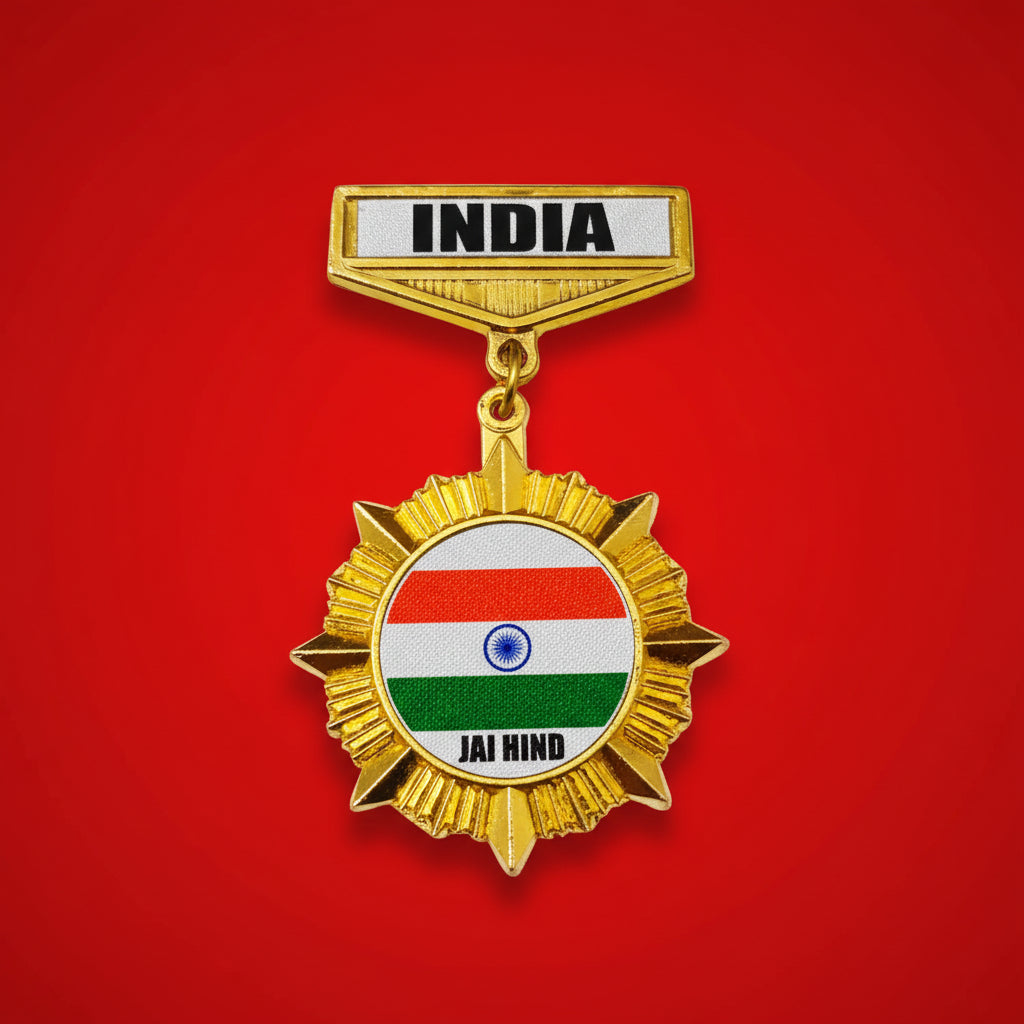 INDIA CHEST BADGE GOLDEN MEDAL METAL(8CM X 5CM)