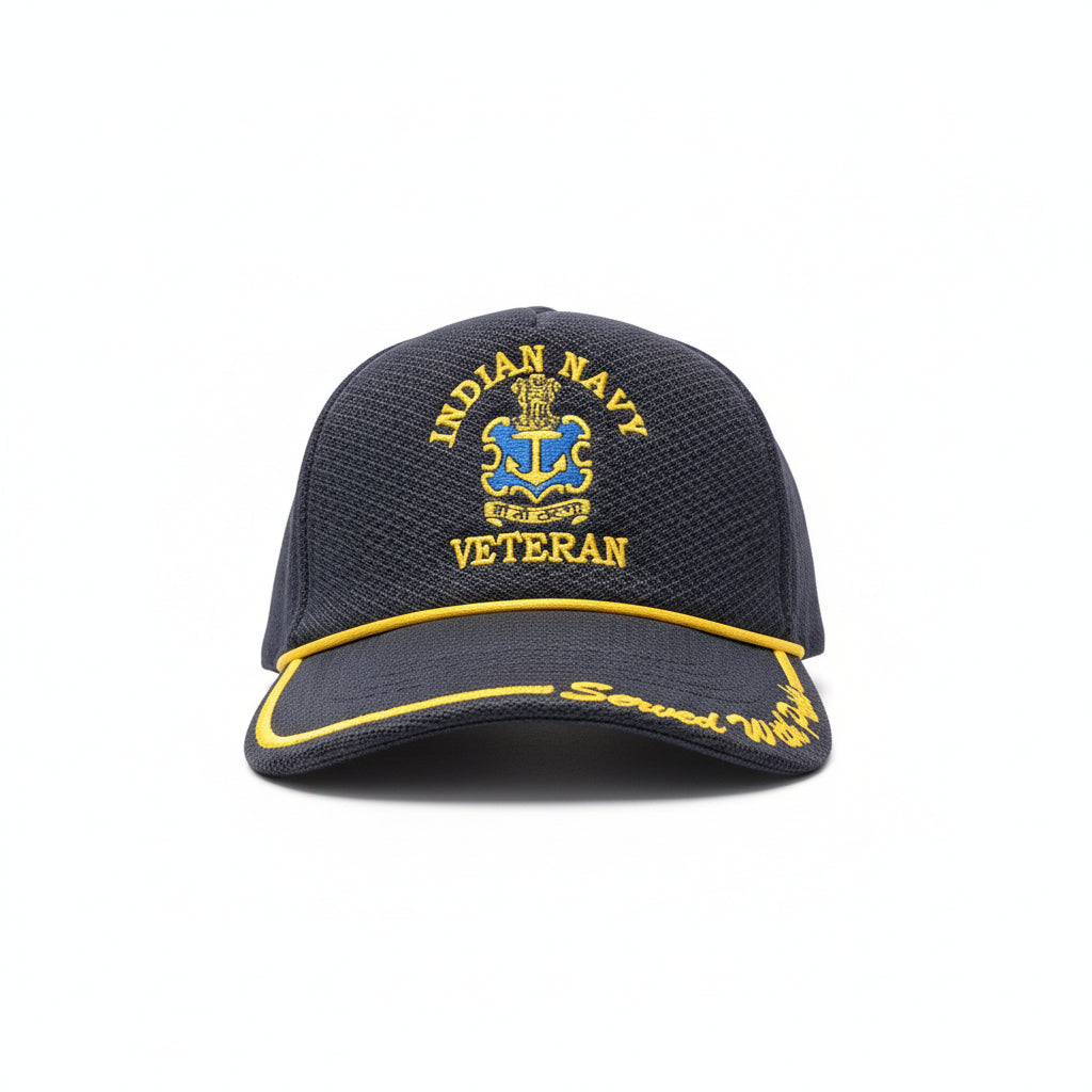 INDIAN NAVY VETERAN NETTED BLACK CAP EX-SERVICEMEN