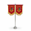 T STAND SS WITH TWO T FLAG ZARI GOLDEN EMBROIDERY ON RED BLAZER CLOTH