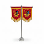 T STAND SS WITH TWO T FLAG ZARI GOLDEN EMBROIDERY ON RED BLAZER CLOTH
