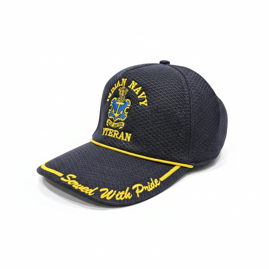 INDIAN NAVY VETERAN NETTED BLACK CAP EX-SERVICEMEN