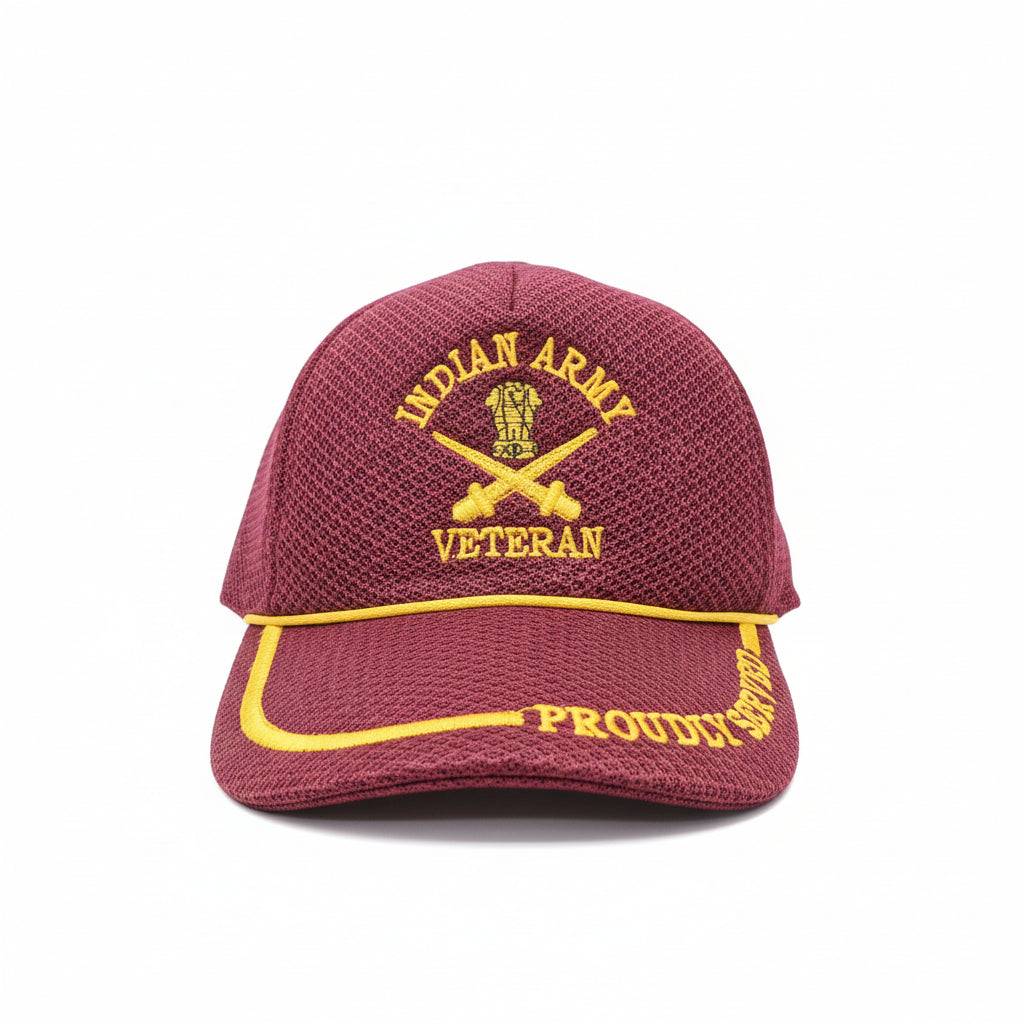 INDIAN ARMY VETERAN NETTED MAROON CAP EX-SERVICEMEN