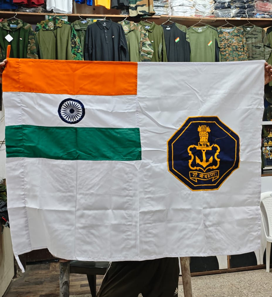 INDIAN NAVY FLAG COTTON WITH EMBROIDERY LOGO (4FT X 3FT)