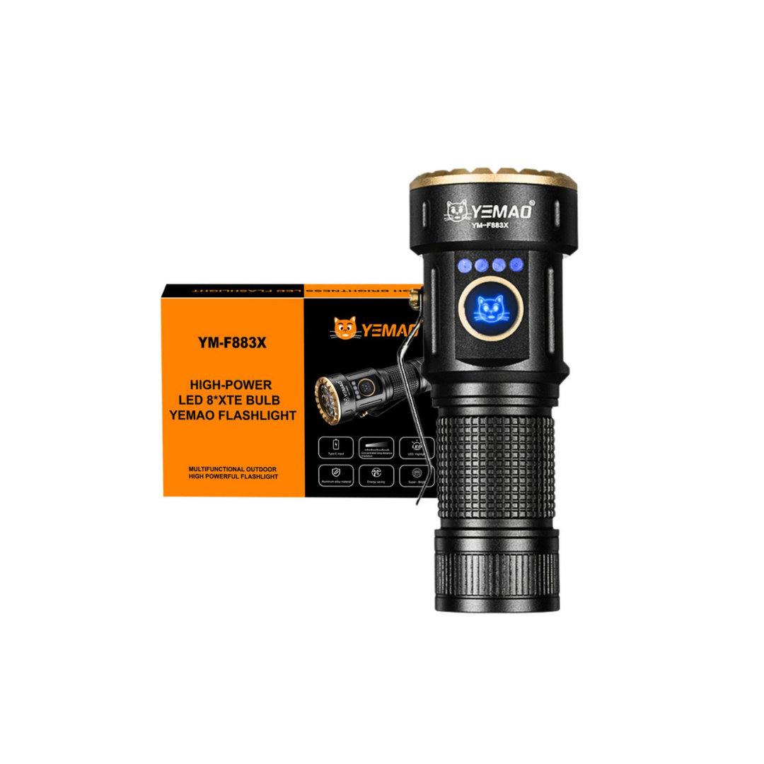 YEMAO flashlight with packaging on a white background