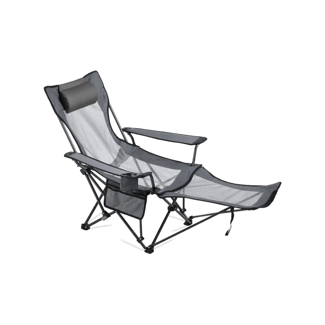Reclining Camping Chair, 4 Adjustable Positions, Portable Folding Lounger for Adults - Grey | THE ADVENTURE HUT